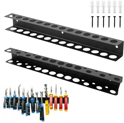 AROMUJOY 2 Stück Werkzeughalter Wand, 40cm Schraubenzieher Halterung, Werkzeug Wandhalterung 14 Löcher, Zangenhalter Schraubendreher Halter für Garage, Werkstätten, Werkbänke (14 Löcher+18 Löcher)