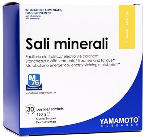 Yàmamoto Sali Minerali 30 bustine,150 gr - integratore completo di tutti gli oligoelementi equilibrio elettrolitico - Rigenera da stress e stanchezza - gusto arancia - Senza Glutine, Senza Lattosio
