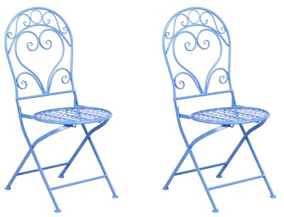 Beliani Outdoor Set of 2 Chairs Metal Scrollwork Backrest Blue Albinia