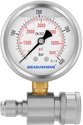 2.5 Pressure Washer Gauge, 3/8 Inch Quick Connect, 0-400Bar Glycerin Filled, For Pressure Cleaning Machine