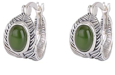 Ohrstecker, Damenohrringe, Clip-Ohrringe aus 925er Sterlingsilber, Creolen, Ohrringe grünem Jade, Federohrringe for Damen und Herren
