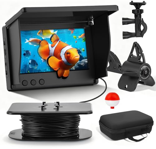 Fischfinder,Unterwasserkamera Angeln, 4,3-Zoll-HD-Bildschirm Fish Finder Kamera mit Nachtsichtfunktion,5000mAh Akku, 30m Kabel, 220° Weitwinkel Nachtsicht für Meeresangeln Fluss Angeln Eisfischen