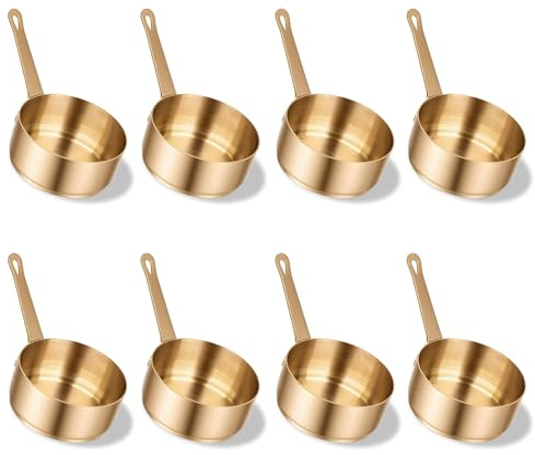 KOELEA 8 Pack 100ml / 3.5oz Stainless Steel Saucepan, Mini Sauce Pots with Handle, Nonstick Small Saucepan Dipping Bowls, Metal Condiment Pots for Home Kitchen Picnic Gravy - Bronze