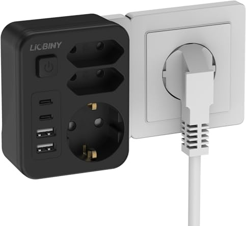 7 in 1 Steckdosenleiste mit 4 USB, Mehrfachsteckdose mit Schalter Schwarz | 3680W 16A 3 Fach Doppelstecker für SteckdoseSteckdosenadapter, Mehrfachstecker USB C Steckdosenverteiler für Büro Hause