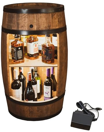 CREATIVE COOPER Bar de Barril de Cobre con LED - Botellero - de Madera para el hogar de 80 cm - Mueble Bar Decorativo rústico - vinoteca (marrón Oscuro) 230/12V