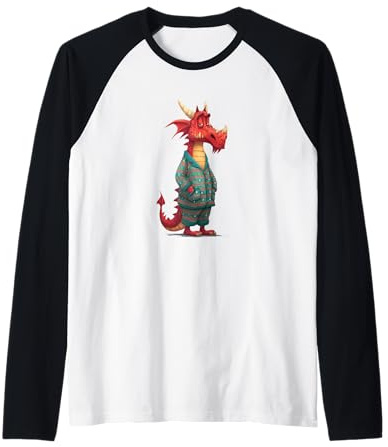 Müder Drache im lustigen Pyjama-Kostüm für Jungen und Mädchen Raglan