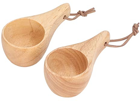 Aramox Tasse de Camping, Tasse en Bois de Caoutchouc, Lot de 2 Mini Tasses à Boire de 25 Ml avec Lanière, Conception Lisse en une Seule Pièce pour la Randonnée, le Pique-nique, le thé, le café, une