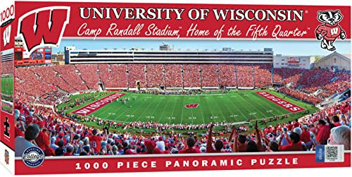 MasterPieces - 1000 Piece Jigsaw Puzzle, NCAA Wisconsin Badgers, Panoramic Football Stadium View, Fun for Adults and Family, 13x39