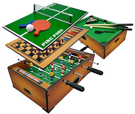 Sport1 Multigioco 6 in 1 Tischfußball - Tischfußball 6 gegen 6 Ausgänge/Tischtennis/Billardtisch/Schach/Dame & Backgammon 51 x 31 x 16 cm