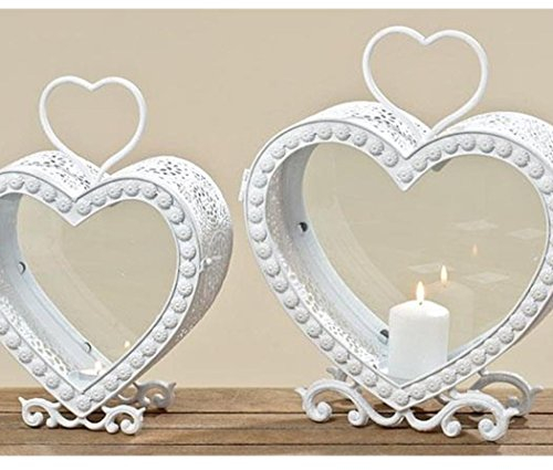 Laterne Herz weiß Windlicht zum Aufhängen Windlicht mit Ornamente Gartendeko Metall Hochzeit Taufe Geburtstag