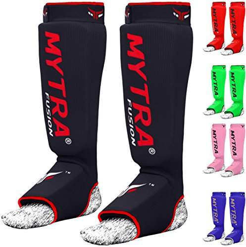 Mytra Fusion schienbeinschoner Kickboxen MMA Muay Thai schienbeinschoner Karate Pads Crossfit Boxen Schienbeinschoner (S/M, Black)