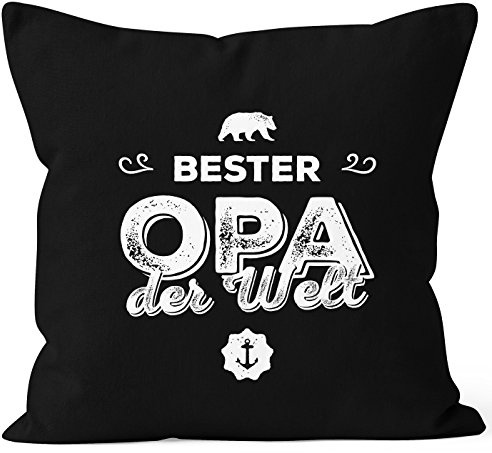 MoonWorks Kissen-Bezug Bester Opa der Welt Geschenk Kissen-Hülle Deko-Kissen Baumwolle Schwarz Unisize