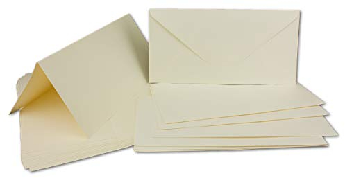 30 Klapp-Karten Set DIN Lang Creme-Weiß - 21,0 x 21,0 cm - 240 g/m² - mit Brief-Umschlägen DIN Lang - 11,1 x 21,1 cm - 120 g/m² - Runde Klappe Nassklebung