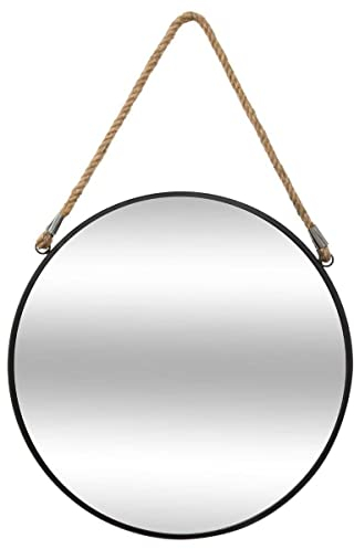 Atmosphera - Hängespiegel Seil schwarz D 55 cm - Weiß