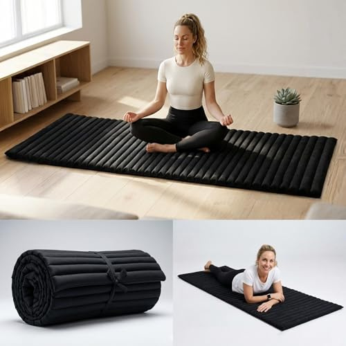 Leewadee Thai Rollmatte 190 x 70 cm Kapok fest | Atmungsaktive Faltmatratze für Schlafen, Yoga, Meditation & Massage. Auf Reisen, beim Camping, im Auto oder als Gästebett