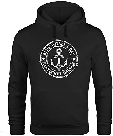 Neverless® Hoodie Herren maritimes Anker Motiv Anchor Print Vintage Stil Kapuzen-Pullover Männer schwarz XL