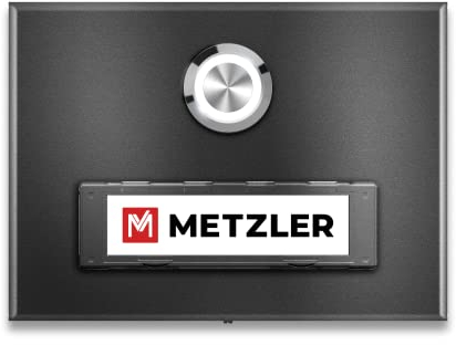 Metzler Aufputz Türklingel in Eisenglimmer - Klingel aus Edelstahl mit austauschbarem Namensschild - Pulverbeschichtet in Eisenglimmer DB 703 - Namensschild & Klingeltaster mit LED Beleuchtung