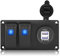 KIMISS 2 Gang Blue LED-Wippschalter, Aluminium-Schalttafel mit zwei USB-Anschlüssen für 12V-24V-Autos, Marineboote, Yachten