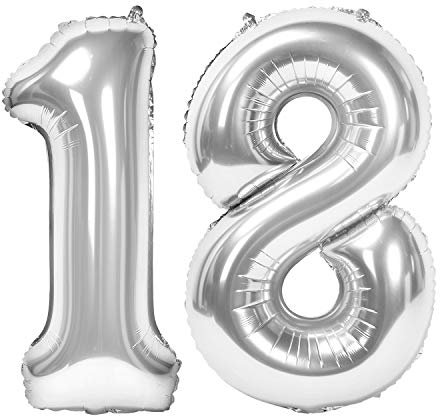 Siumir Zahlenballons Silber Number Folienballons Zahl 18 Riesenzahl Luftballons für Geburtstag, Hochzeit, Jubiläum Party Dekoration
