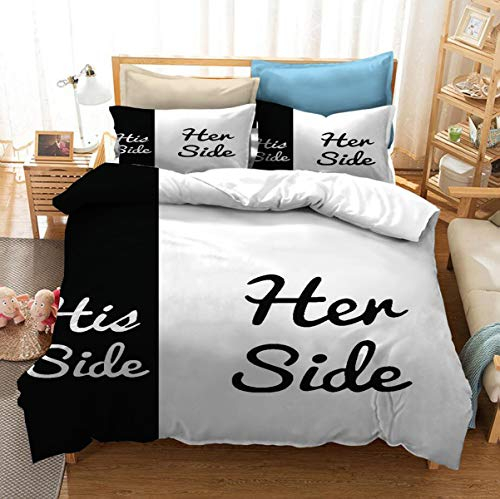WFBZ His Side Her Side Bettwäsche Set mit Reißverschluss 155x220 cm,Mit Kissenbezüge 80x80cm,Mikrofaser