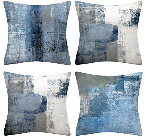 BCKAKQA Kissenbezüge, 45 x 45 cm, 4 Stück, marineblau-grau, 45,7 x 45,7 cm, weiches Polyester, quadratisch, dekorative Kissenbezüge für Wohnzimmer, Sofa, Couch, Bett, Kissenbezüge