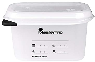 MasterPRO Foodies | Contenitore Ermetico per Alimenti | 17,6 x 10,8 x 10 cm con 1 L di Capacità | Coperchio con Doppia Chiusura | Con Misurino Inciso | A Prova di Fughe | Adatto per il Microonde
