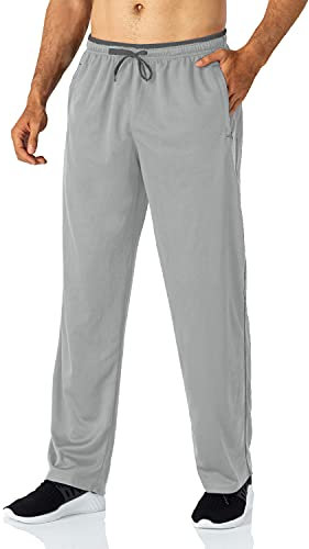 Butrends Leichte Jogginghose Herren Breite Trainingshose mit Reißverschluss Taschen Polyester Meshgewebe Athletic Sporthose Lang Atmungsaktive Laufhose Männer Freizeithosen Hellgrau, L
