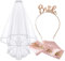 Bride to Be Schärpe und Schleier, Frauen Junggesellinnenabschied Accessoires Weiß Braut JGA Rosegold Stirnband Tiara, Hochzeit Fotorequisiten Spiele Zubehör für Bachelorette Party