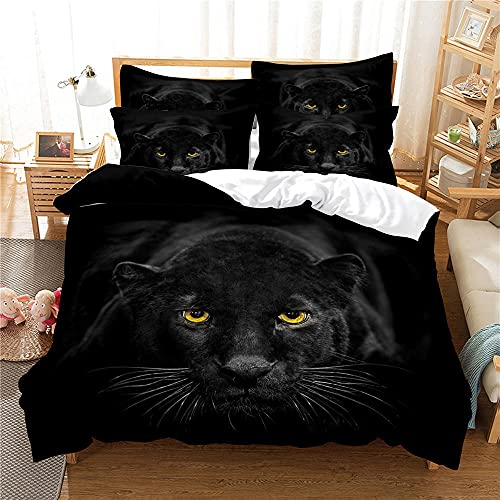 PONGLPKBB Bettwäsche 200x200 Schwarzer Panther, Mikrofaser Bettbezüge - 1 x Bettbezug mit Reißverschluss + 2 Kissenbezug 80x80 cm für Erwachsene Jugendliche Kinder