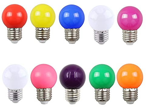Aiwerttes 10 Pack E27 G45 2W Screw Cap Coloured LED Light Bulbs,20W Incandescent Bulb Equilavent,Festoon Party Lights for Indoor Outdoor Use,Non-Dimmable