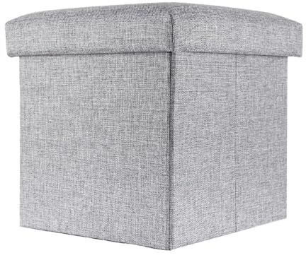 INTIRILIFE Faltbare Sitzbank 30x30x30 cm in FELS GRAU - Sitzwürfel mit Deckel und Stauraum aus Stoff mit Mulden - Sitzcube Fußablage klappbare Aufbewahrungsbox Truhe Sitzhocker