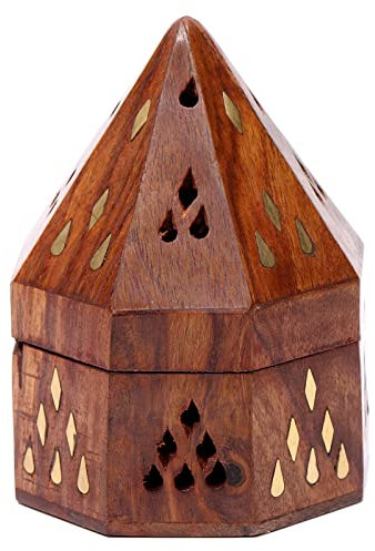 Holyart Brûleur d'encens Indien Bois avec brûleur en métal