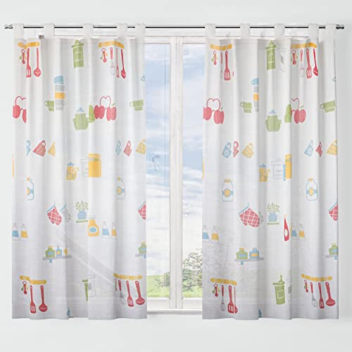 Dalina Textil -Cortina de Cocina Translúcido Estampado, Visillo Transparente para Cocina, Comedor, Marco de Puerta 1 Pieza Tejido Gasa Fina 140X220CM