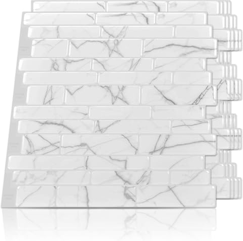 Art3d 10 pièces,crédence adhésif cuisine,carrelage autocollant pour mur salle de bains,motif marbre blanc