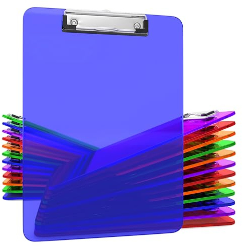 Kiggos 25 Transparent Colored Clipboards Bulk for Classroom Office Plastic Clipboard Low Profile Kids Clip Boards Standard Letter Size Holds 100 Sheets Hanging Hook Colorful Clip Board