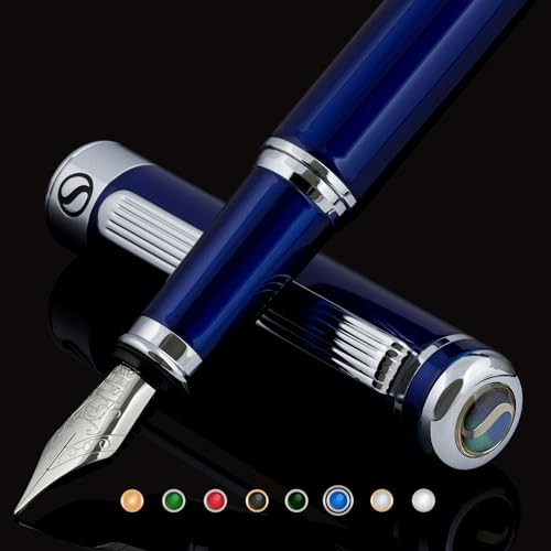 Scriveiner Blauer Lackfüllfederhalter Chrom-Terminen, Schmidt Feder (fein), Bestes Geschenk für Herren und Damen, Manager, Führungskräfte (Mitternachtsblau)