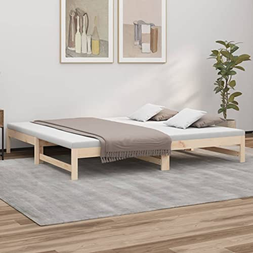 Tidyard Tagesbett Ausziehbar Ausziehbett Bettsofa Sofa Bett Sofabett Schlafsofa Bettgestell Gästebett Massivholz Kiefer 2X(80x200) cm
