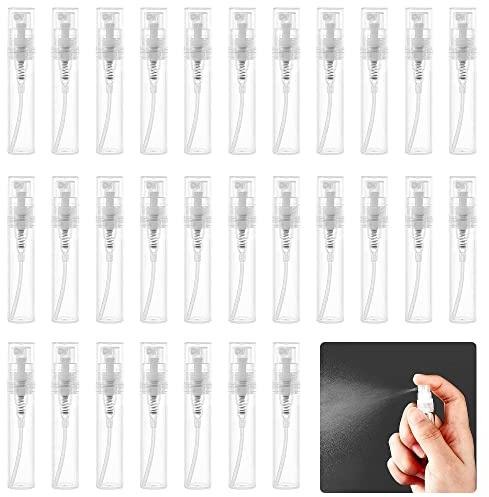 LANSKYLAN 80 PCS Mini Botella Spray Plástico Mini Atomizador de Perfume 3ml Mini Botellas de Pulverización Transparentes Botella Vacía de Spray Contenedor de Botella Vacía para Viajes Vacacions