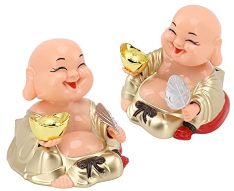 Jiawu Lachende Buddha-Statue, Solarbetriebene Wackelkopf-Auto-Ornamente, Buddhistische Maitreya-Buddha-Statuen, Wohlstand Einladende Mönchsskulptur, Heim-, Büro-Desktop-Dekorationen