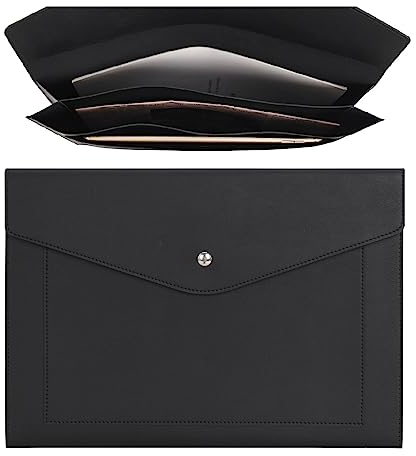 Wason Porta documenti A4 Espandibile Custodia per Buste in Pelle PU-Tasche di Grandi Dimensioni per Fatture Cartacee Cancelleria Tablet e PC Lavoro Studio Viaggi(Nero)