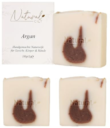 3x Natural Cilt Argan Seife - 100% Naturseife - ohne bedenkliche Inhaltsstoffe - Zertifiziert - Handgemacht - Duschseife für alle Hauttypen - Duschgel - Naturkostmetik