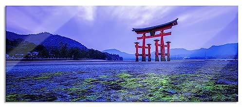 Pixxprint Glasbild Panorama, Wandbild aus Echtglas, Torii in Hiroshima Japan, 120x50 cm, inkl. Aufhängung und Abstandshalter