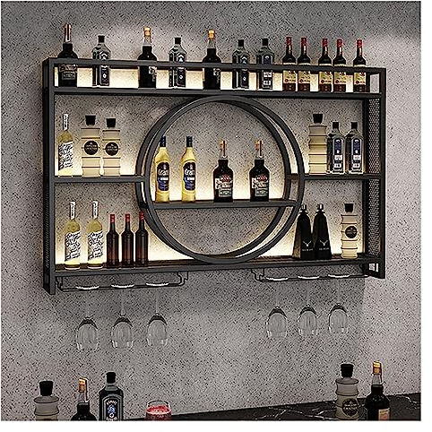Porte-Bouteilles Muraux Industriels avec Porte-Verre,Casier À Vin Porte-Verre À Vin Suspendu Mural,Étagères Polyvalentes en Métal,Porte-Bouteilles,Étagère Murale en Verre,pour Cuisine,Bar (Color : Ne