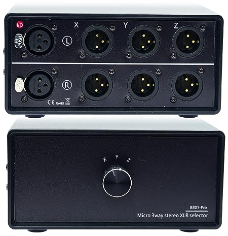 No External Power No Noise 1 Input 3 Output XLR Audio Selector Switch Balanced Audio Converter 3 Channel Splitter switcher Box 3-Way Stereo Passive Select Switcher