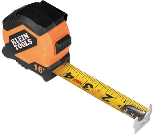 Klein Tools 9516 Tape Measure, 16-Foot Compact Double-Hook Imperial Measuring Tape with Finger Brake, Nylon Blade, Easy to Read Bold Lines