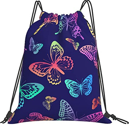 SJOAOAA Borsa con coulisse per donne e uomini, con chiusura a cordoncino, borsa da palestra, regalo per yoga, scuola, nuoto, spiaggia, Farfalla7, Taglia unica