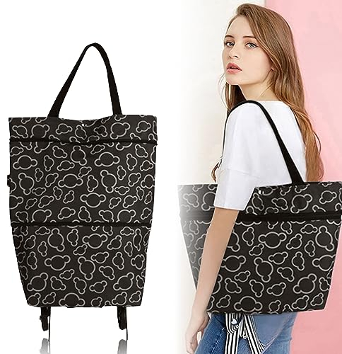 Puedno Foldable Shopping Trolley Bag, Portable Large Capacity Shopping Bag with Wheels, Reusable Collapsible Shopping Tote Bag, Heavy-Duty Grocery Bags for Home Supermarket