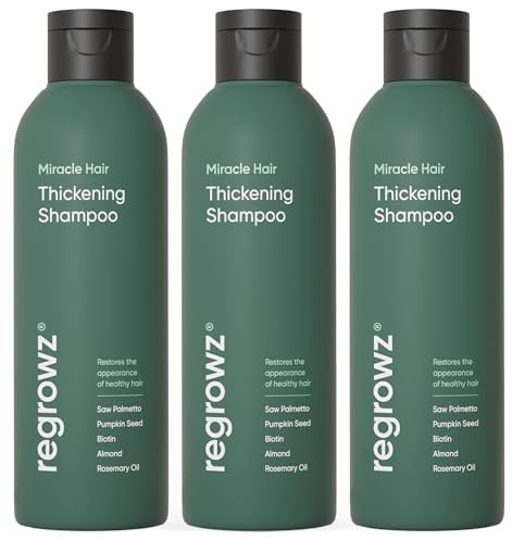 Regrowz Bio-Haarverdichtungs-Shampoo mit Biotin & Rosmarinöl, 225 ml, 3 Stück, natürliche Anti-Haarausfall-Behandlung, geeignet für Männer und Frauen