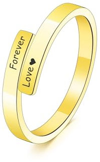 MeMeDIY Personalisierte Offene Spirale Twist Ring Gravierte Namen Edelstahl Vergoldet Freundschaft Versprechen Ring Geschenk für Damen Schwestern Freundin (Gold, Größe 54)