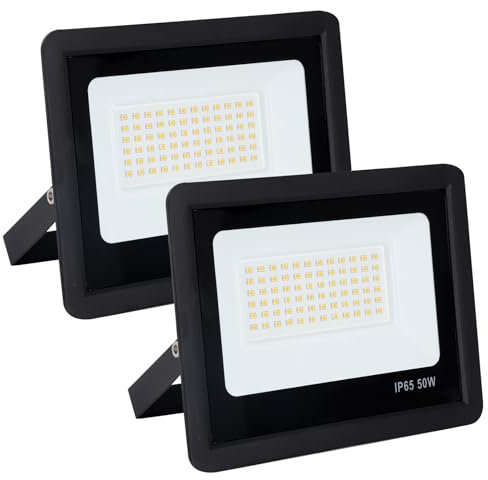 FUPE LED Strahler Außen 50W, IP65 Wasserdicht, 72 LEDs 5000LM Scheinwerfer 4500K Natürliches Licht Aussenleuchte für Garten, Innenhöfe [2 Stück]
